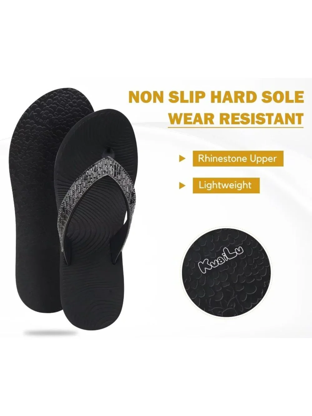 Women's Black Comfortable Rhinestone Support Casual Flip Flops Stylish Sandals
